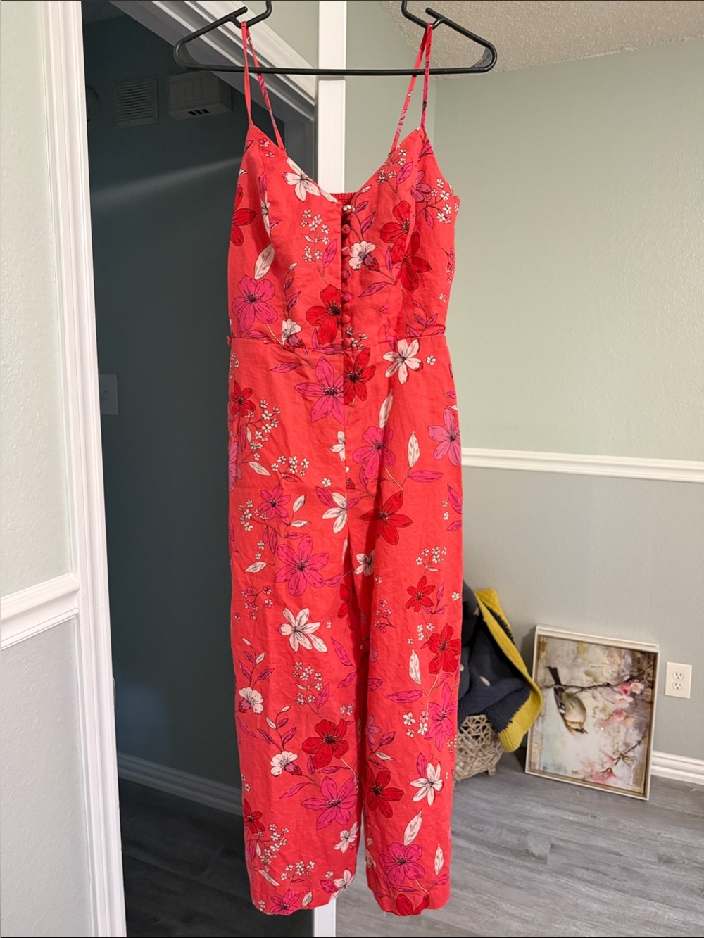 Banana Republic Red Floral Spaghetti-Strap Jumpsuit